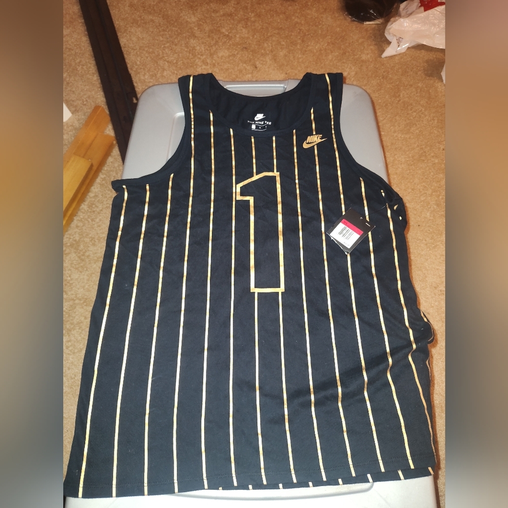 Nike Black and Gold Pinstripe Tank